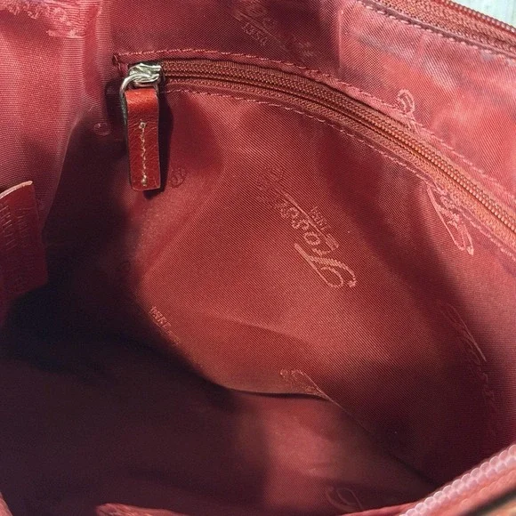 Vintage Fossil Red Leather Shoulderbag Small Under Arm Stitching